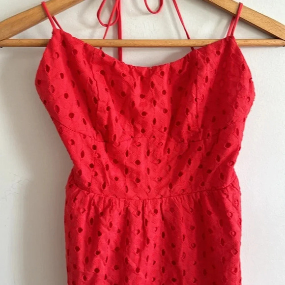 Show me your MUMU orange/red eyelet fit/flare strappy Mini Dress NWT size Medium - Picture 7 of 10